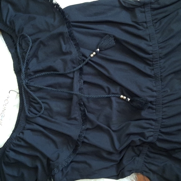 YOUNG USA Boutique fringe shoulder Black Fitted  NWT Romper - Picture 3 of 5